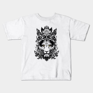 Lion Wild Animal Nature Illustration Art Tattoo Kids T-Shirt